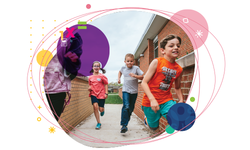 Students running outside.